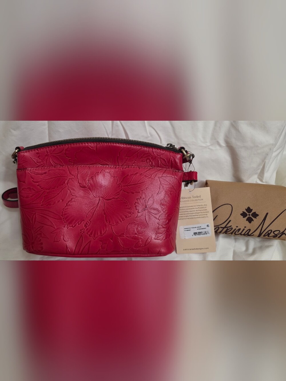 Patricia Nash Hibiscus-Embossed Leather Purse - Raspberry